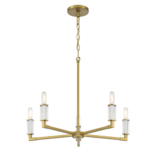 Oro District 5 Light Chandelier with Acrylic Accents in a Soft Brass Finish - Minka-Lavery