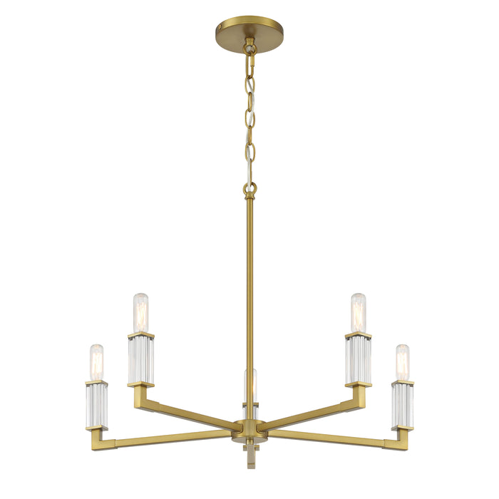 Oro District 5 Light Chandelier with Acrylic Accents in a Soft Brass Finish - Minka-Lavery