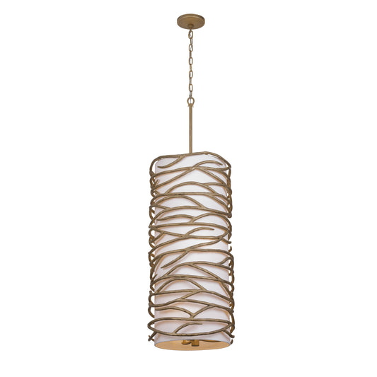 Branch Reality 9 Light Foyer Pendant in Ashen Gold with White Fabric Shade - Minka-Lavery