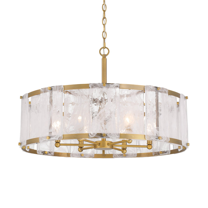 Veil 6-Light Pendant - Legacy Brass with White Swirl Glass - Minka-Lavery