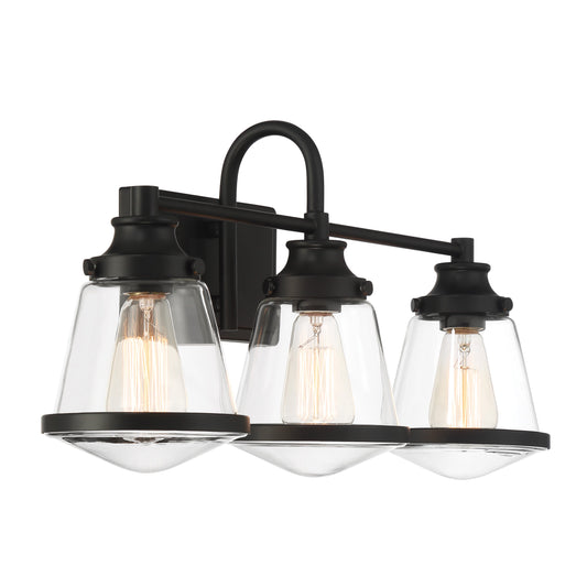 Mannsdale 3 Light Bath Vanity in Coal Black, Reversible with Clear Glass - Minka-Lavery