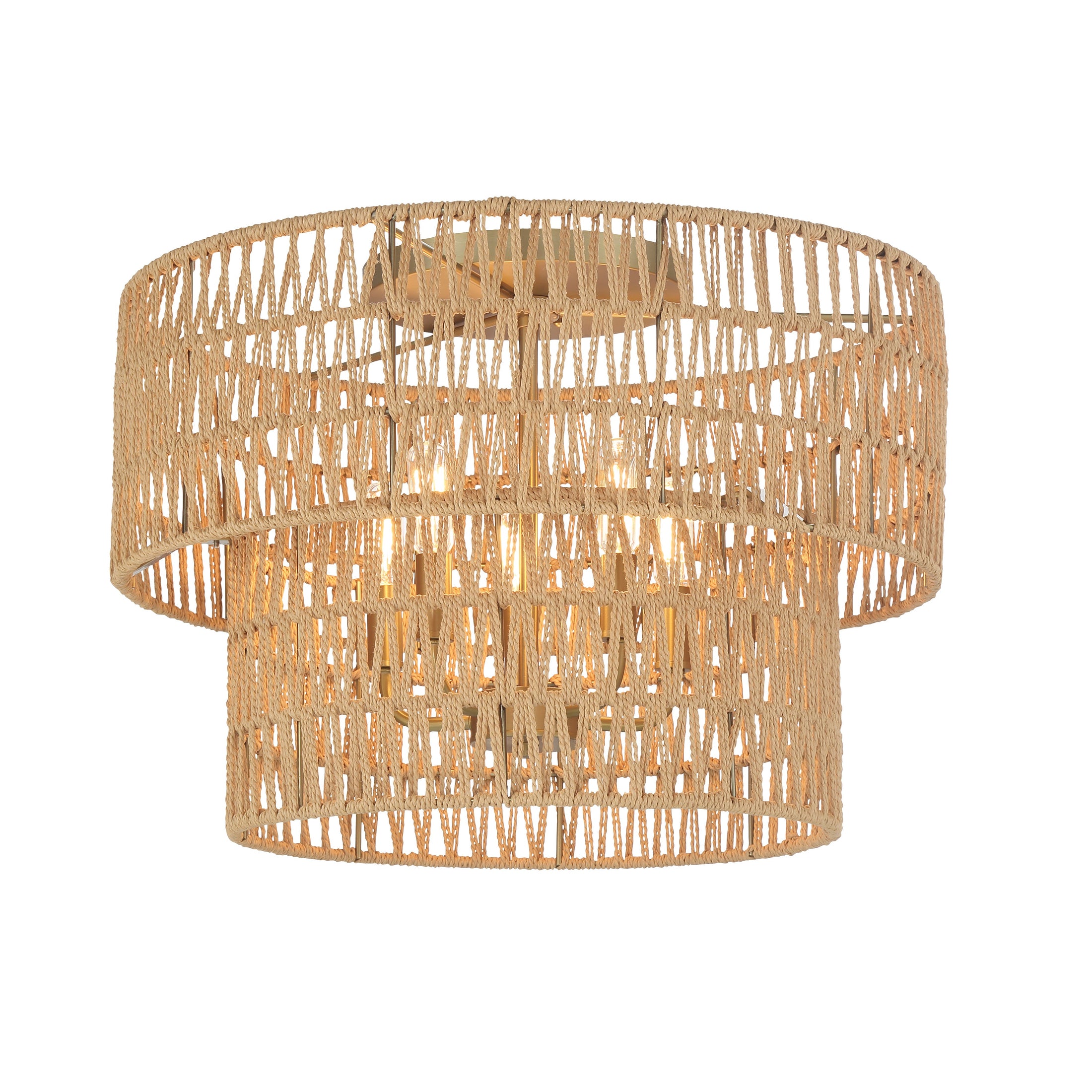 Bungalow Heaven 14" 5 Light Flush Mount in Soft Brass Finish with Papyrus Rope Shade - Minka-Lavery