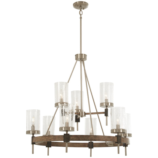 Bridlewood 9 Light Chandelier in Stone Grey with Brushed Nickel Finish with Clear Seeded Glass - Minka-Lavery