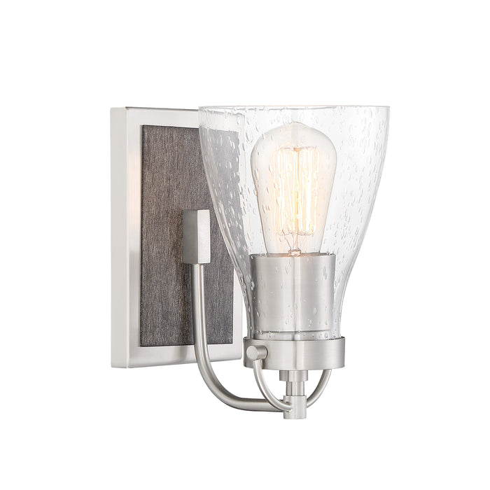Garrison Garrison - 1 Light Bath - Brush Nickel with Shale Wood - Seeded Glass - Minka-Lavery