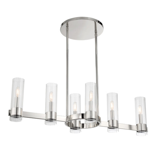 Vernon Place 6 Light Island in Chrome with Clear Ribbed Glass - Minka-Lavery