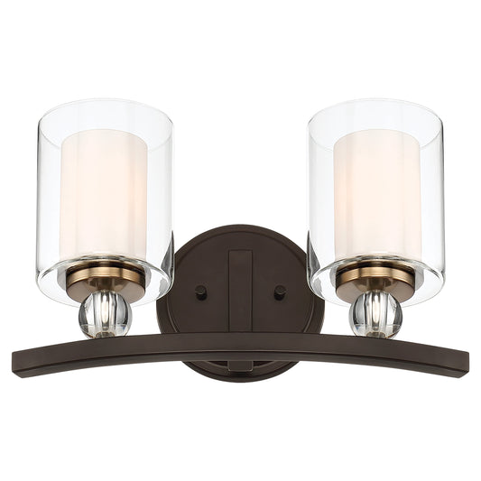 Studio 5 2 Light Bath in Painted Bronze with Natural Brushed Brass Clear Glass with Removable Interior Etched White Glass - Minka-Lavery