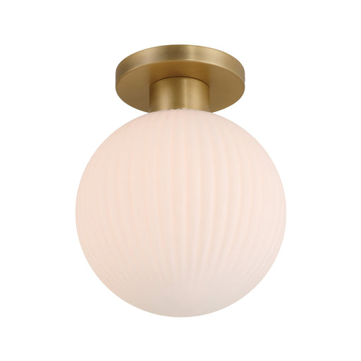 Fenton 1-Light Flush Mount - Legacy Brass with White Striped Glass - Minka-Lavery