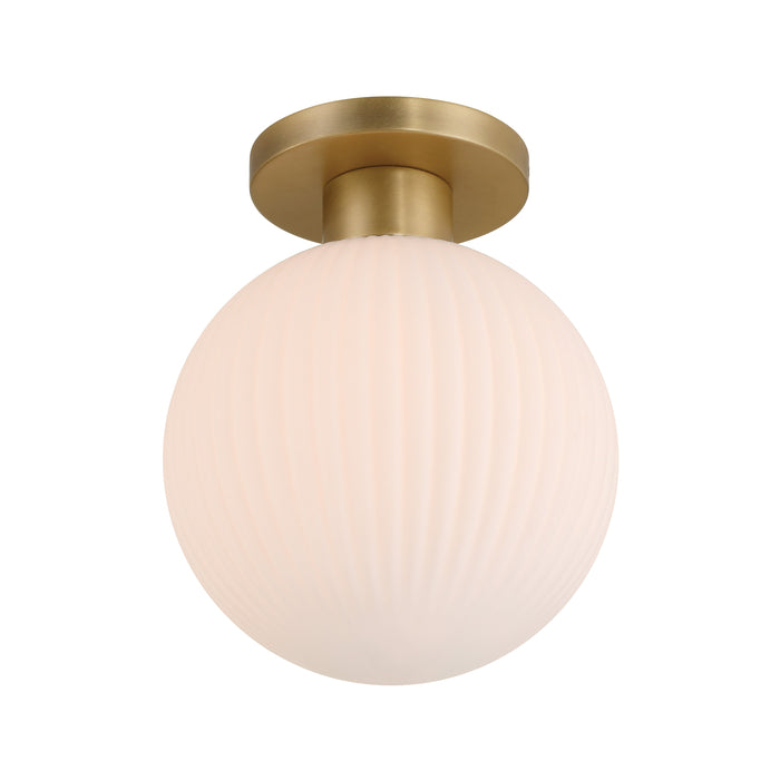 Fenton 1-Light Flush Mount - Legacy Brass with White Striped Glass - Minka-Lavery