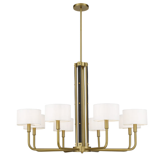 Chelsea by Robin Baron 8 Light Chandelier in Soft Brass Finish with White Silk Shades and Leather Accents, a Robin Baron Design - Minka-Lavery