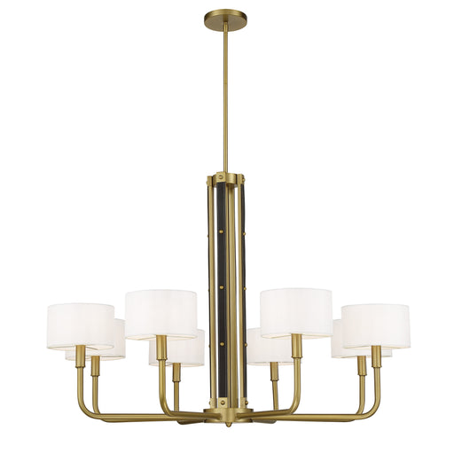 Chelsea by Robin Baron 8 Light Chandelier in Soft Brass Finish with White Silk Shades and Leather Accents, a Robin Baron Design - Minka-Lavery