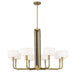 Chelsea by Robin Baron 8 Light Chandelier in Soft Brass Finish with White Silk Shades and Leather Accents, a Robin Baron Design - Minka-Lavery