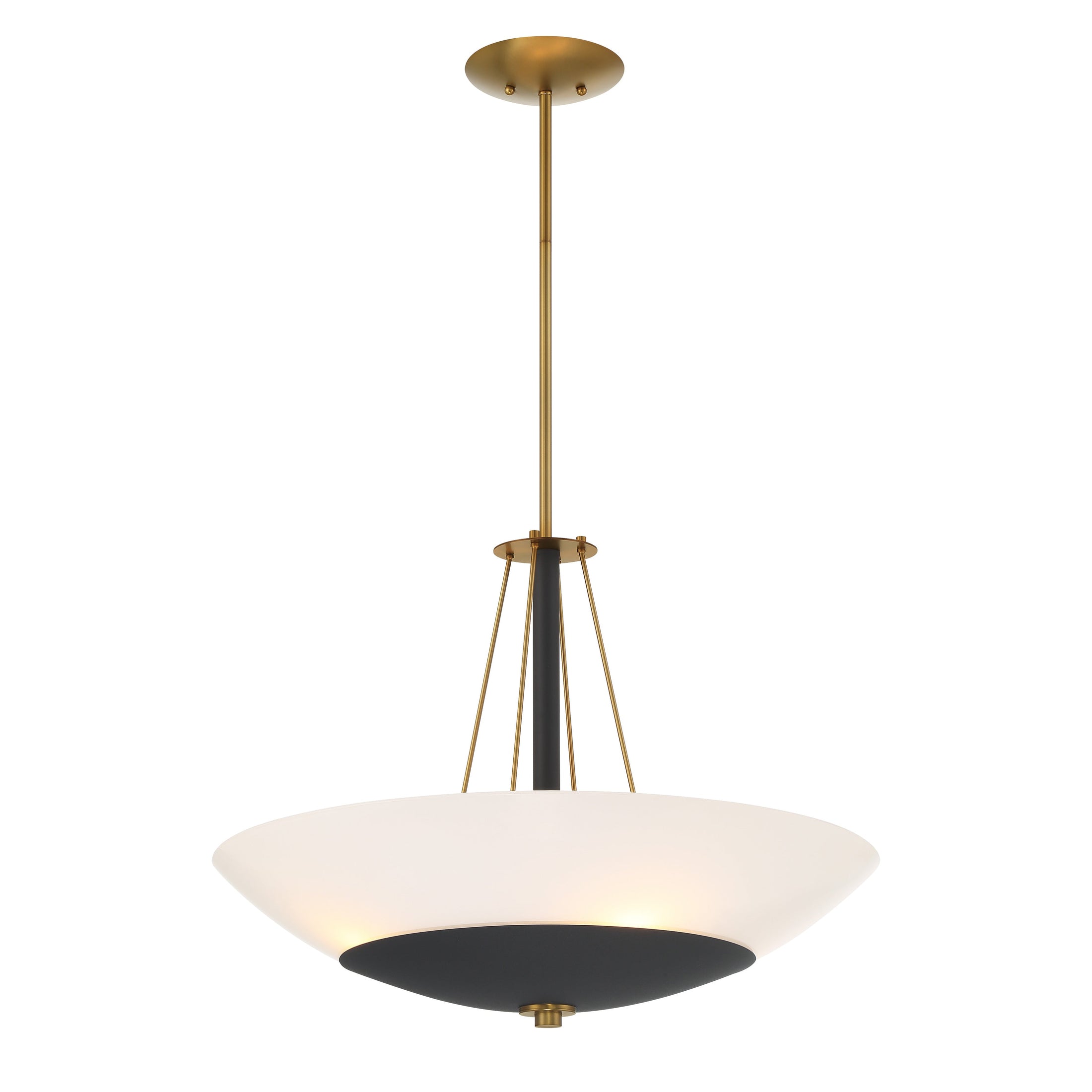 Bax 4 Light Pendant in Sand Coal and Soft Brass Finish with Frosted Glass - Minka-Lavery