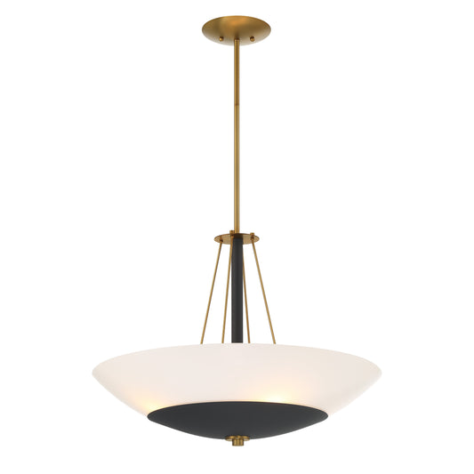 Bax 4 Light Pendant in Sand Coal and Soft Brass Finish with Frosted Glass - Minka-Lavery