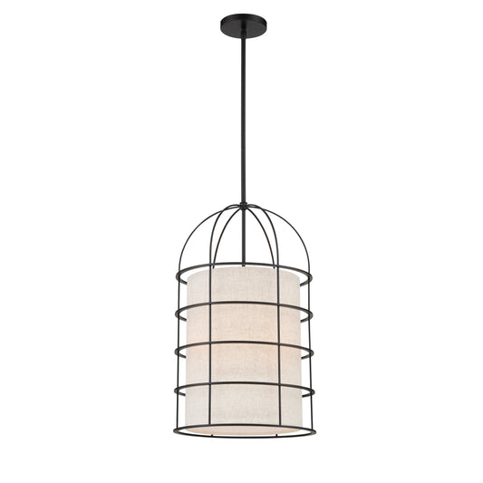 Gateway Park 4 Light Pendant in Coal Finish with Oatmeal Shade - Minka-Lavery