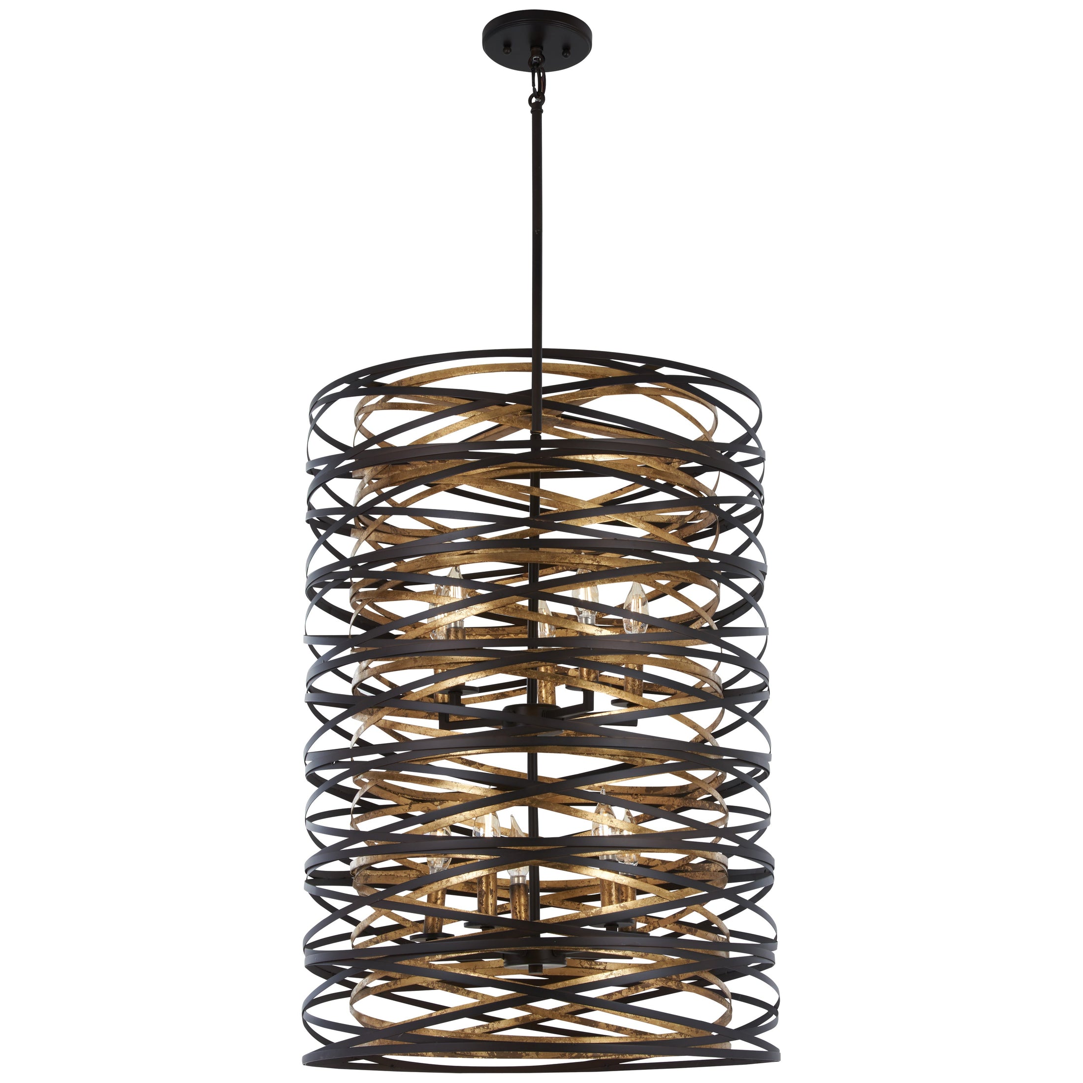 Vortic Flow 10 Light Pendant in Dark Bronze with Mosaic Gold Interior Finish - Minka-Lavery