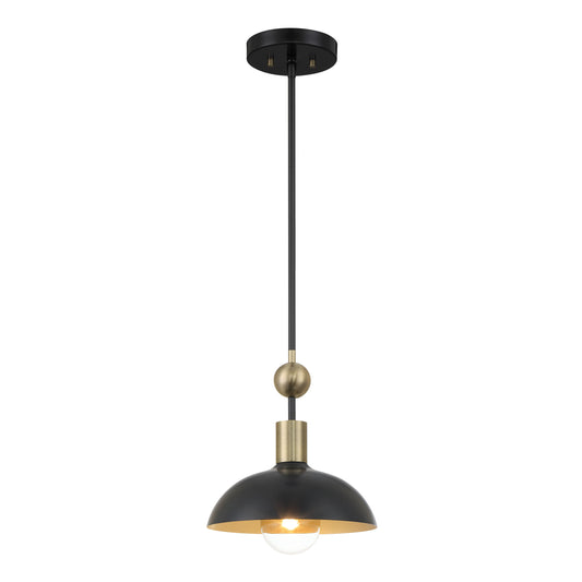 BILOXI 10.75" 1 Light Pendant in Coal and Weathered Antique Brass Finish and a Steel Shade - Minka-Lavery