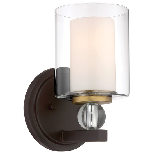 Studio 5 1 Light Bath in Painted Bronze with Natural Brushed Brass Clear Glass with Removable Interior Etched White Glass - Minka-Lavery
