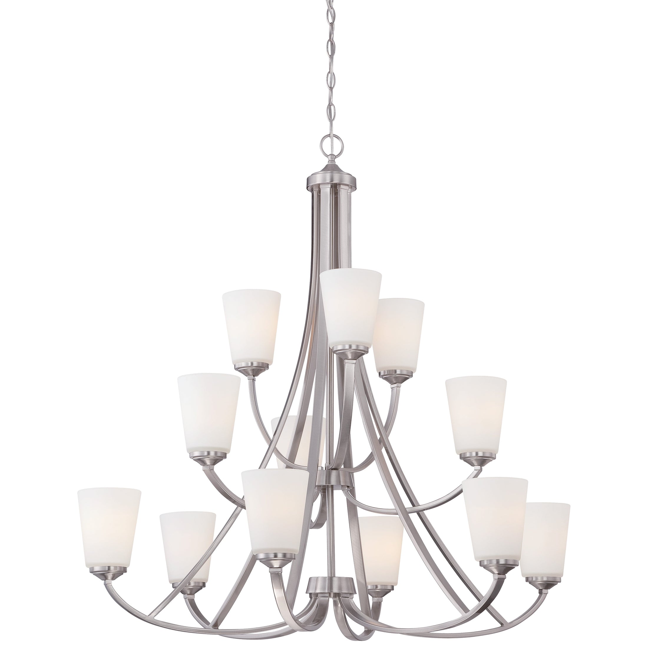 Overland Park 12 Light Chandelier in Brushed Nickel Finish with Etched White Glass - Minka-Lavery
