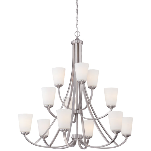 Overland Park 12 Light Chandelier in Brushed Nickel Finish with Etched White Glass - Minka-Lavery