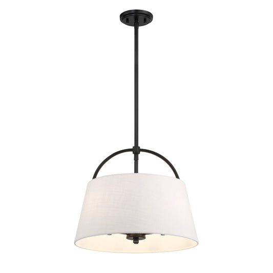 Headington 3 Light Pendant in Coal Black Finish with White Linen Shade - Minka-Lavery
