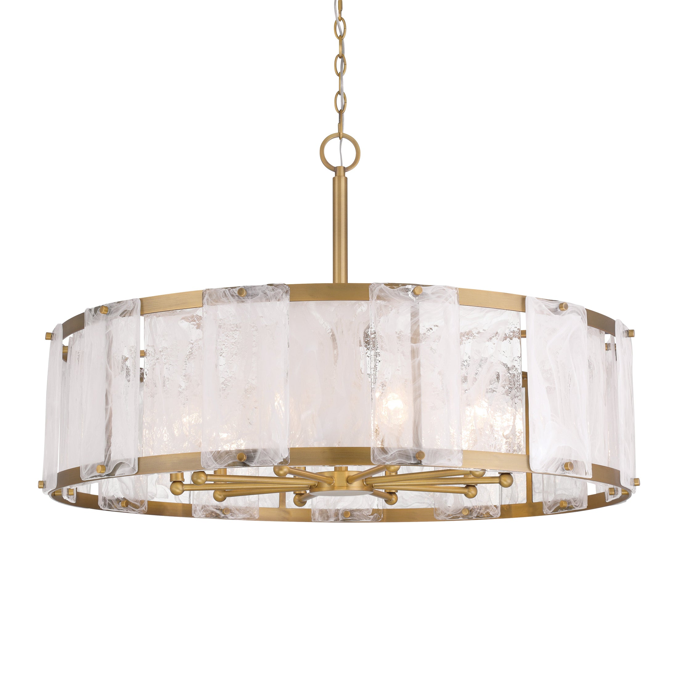 Veil 10-Light Pendant - Legacy Brass with White Swirl Glass - Minka-Lavery