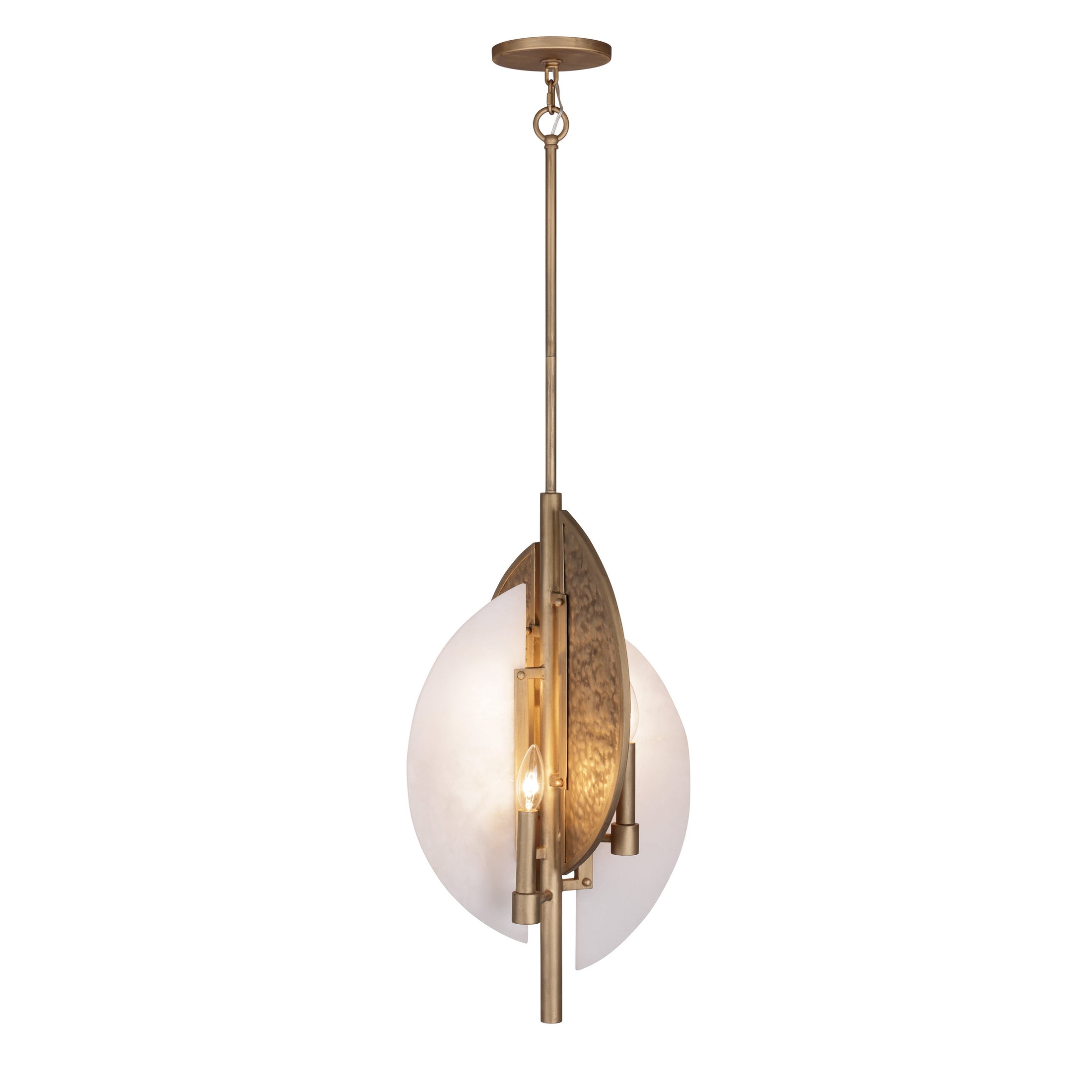 Saint Martin 24" 4 Light Pendant in Ashen Gold with Alabaster Stone and Hammered Panels, a Robin Baron Design - Minka-Lavery
