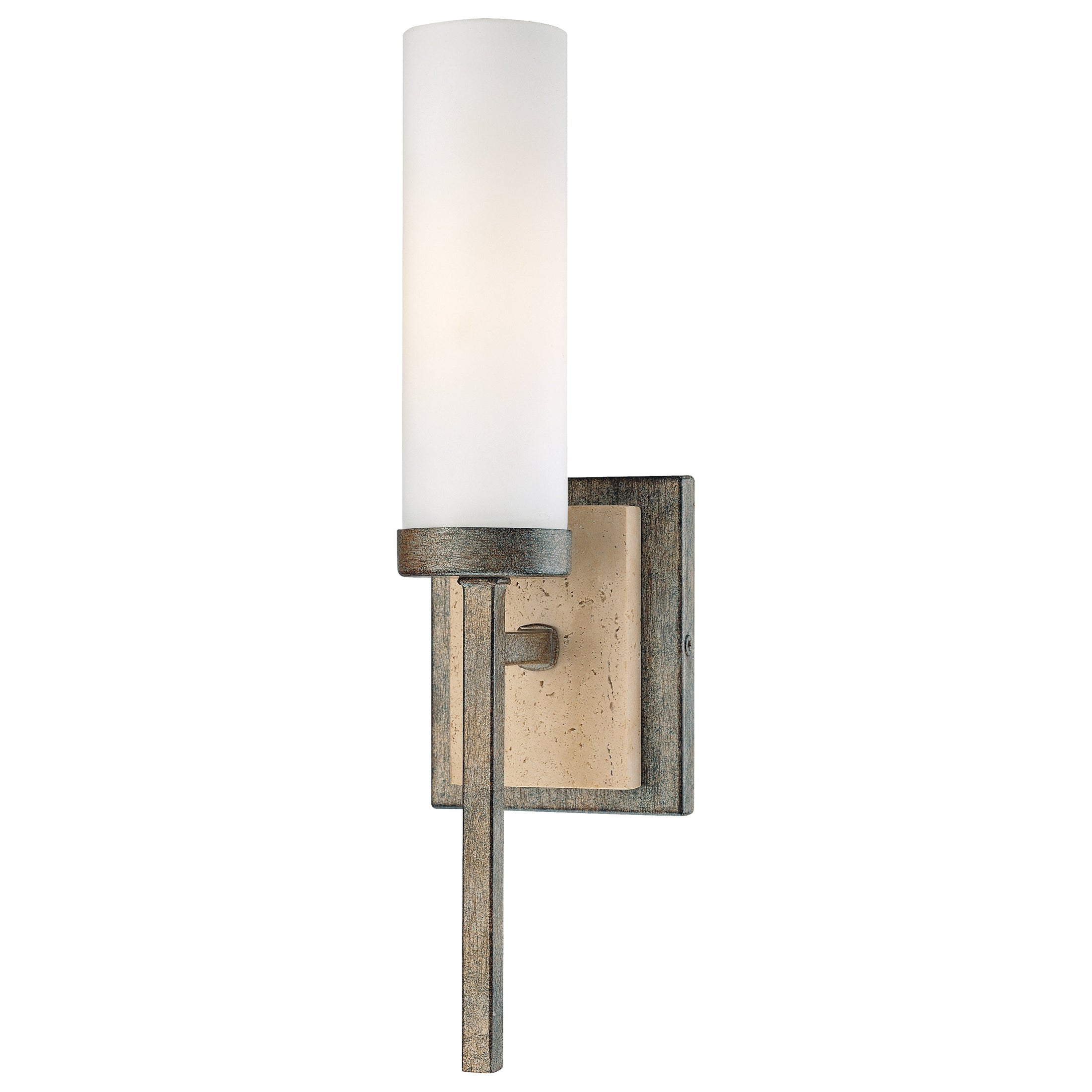 Compositions 1 Light Sconce in Aged Patina Iron with Travertine Stone with Etched Opal Glass - Minka-Lavery