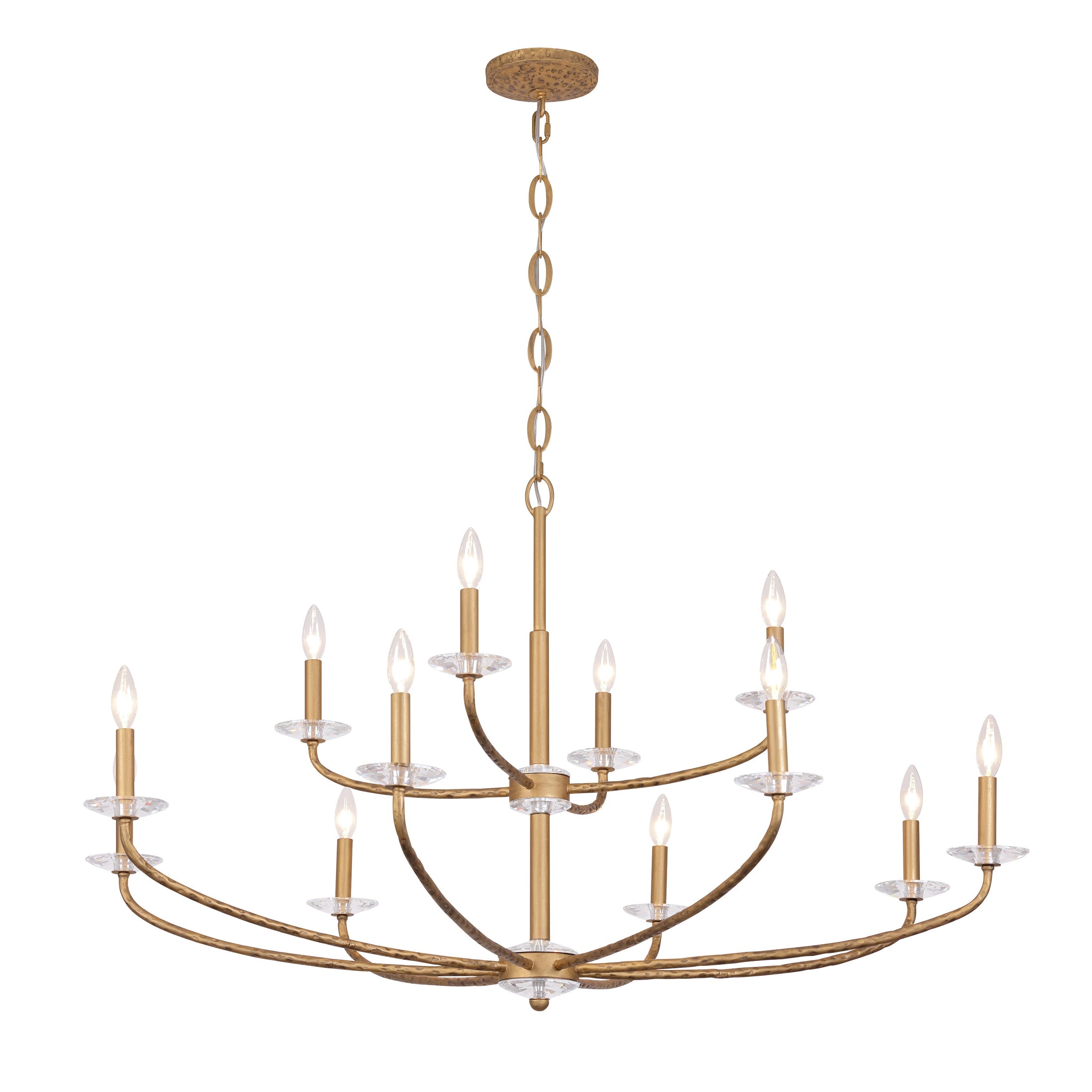 Atella 12 Light Chandelier in Ashen Gold with Hammered Arms and Canopy and Clear Faceted Crystal Accent Bobeche - Minka-Lavery