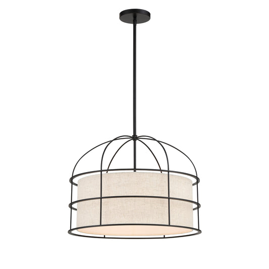 Gateway Park 5 Light Pendant (Convertible to Semi Flush) in Coal Finish with Oatmeal Shade - Minka-Lavery