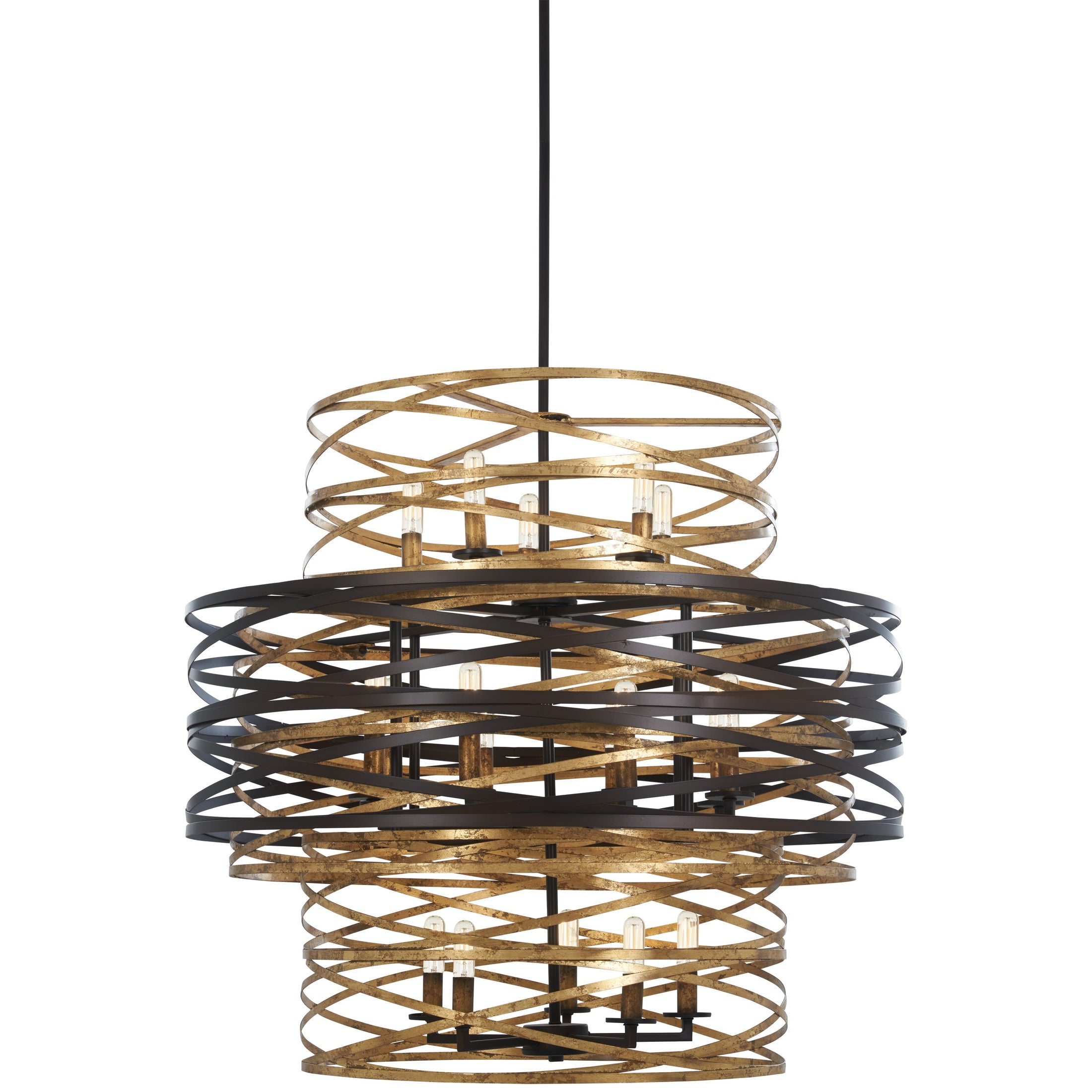 Vortic Flow 18 Light Chandelier in Dark Bronze with Mosaic Gold Interior - Minka-Lavery