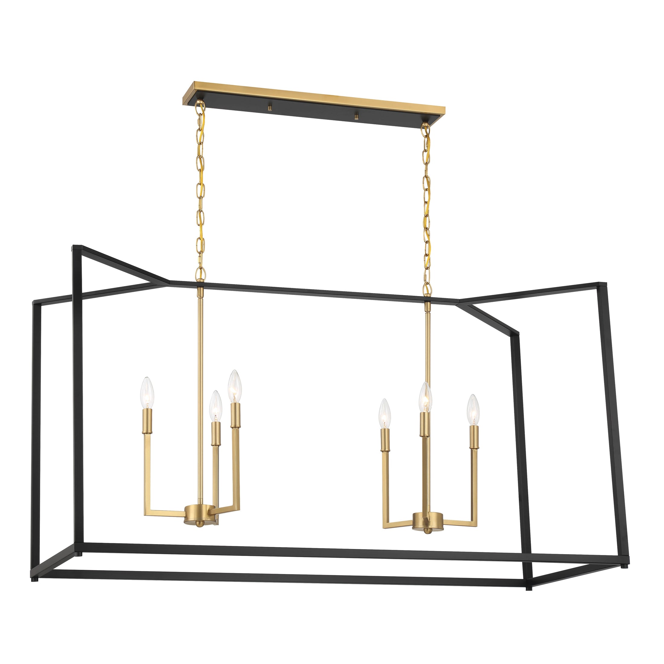 Colwick 6 Light Island in Coal Black & Signature Brass Finish - Minka-Lavery