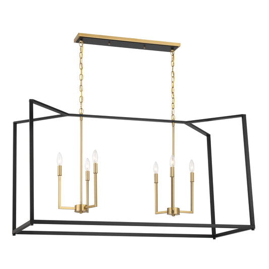 Colwick 6 Light Island in Coal Black & Signature Brass Finish - Minka-Lavery