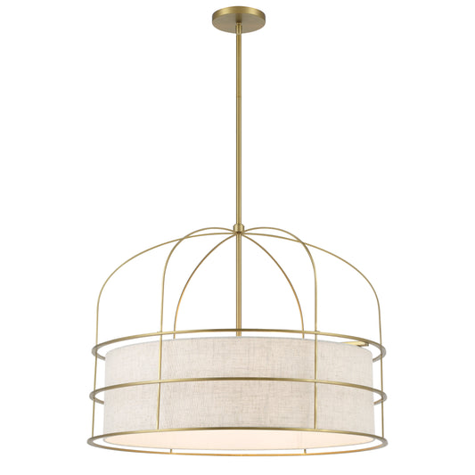 Gateway Park 6 Light Pendant in Soft Brass Finish and Oatmeal Linen Shade - Minka-Lavery