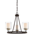 Load image into Gallery viewer, Studio 5 3 Light Mini Chandelier - Painted Bronze with Natural Brushed Brass - Clear Glass - Interior Etched White Glass - Minka-Lavery
