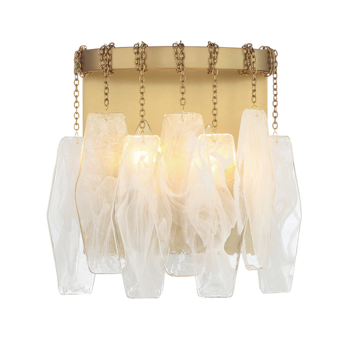 Willow 2-Light Wall Sconce - Legacy Brass with White Swirl Glass - Minka-Lavery