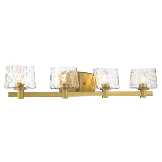 Drysdale 4 Light Bath Vanity in Soft Brass, Reversible, with Clear Hammered Glass - Minka-Lavery