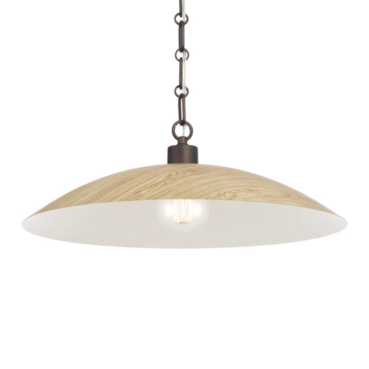 Derby 1-Light Pendant - Dark Bronze with Light Oak Printed Shade - Minka-Lavery