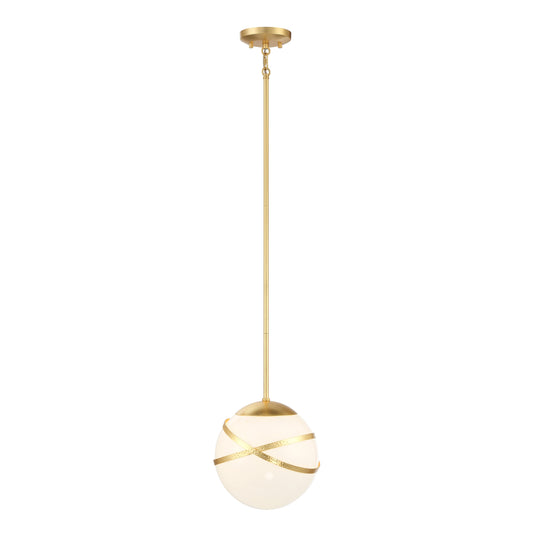 Batignolles 1 Light Mini Pendant in Spring Gold Leaf Finish with White Opal Glass, a Robin Baron Design - Minka-Lavery