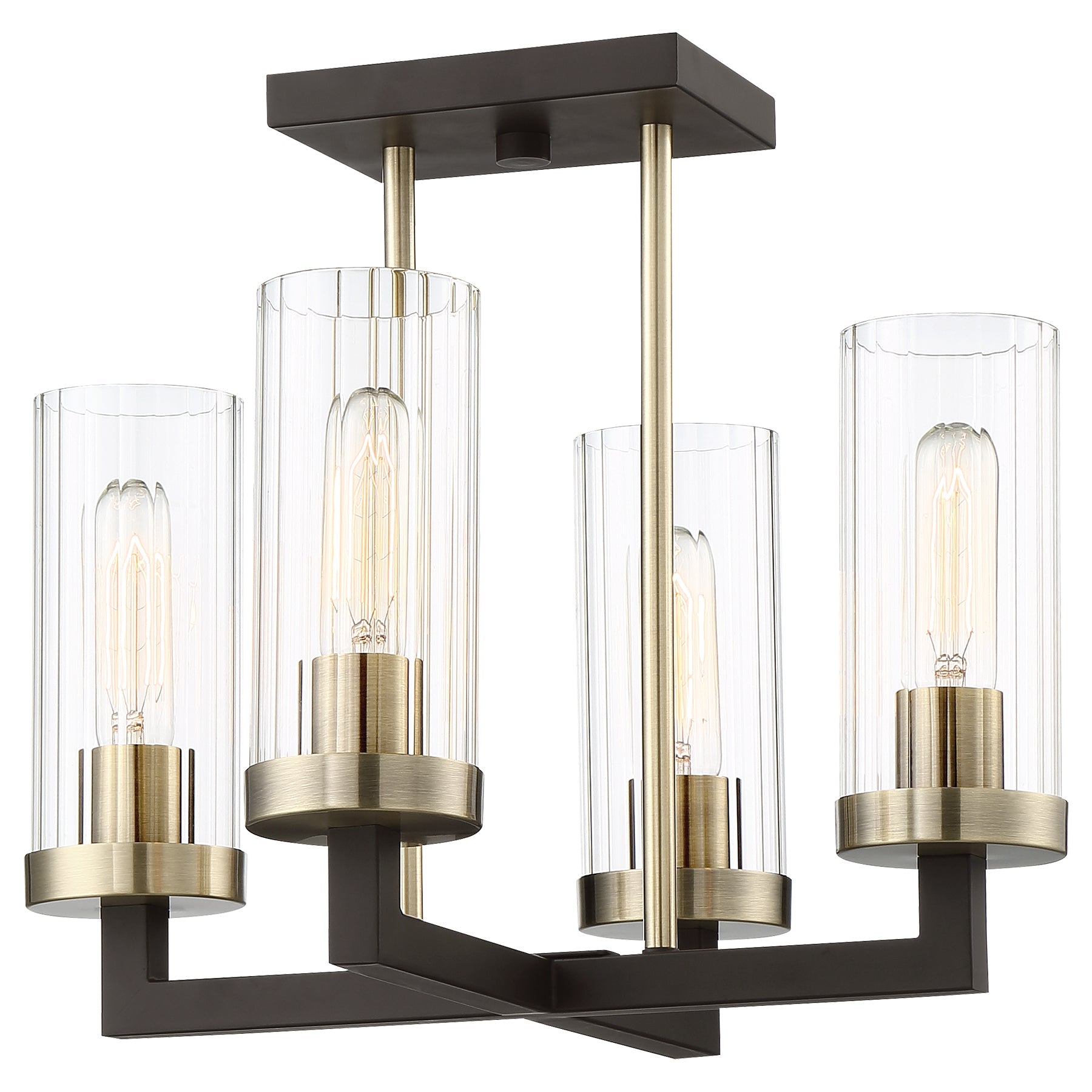 Ainsley Court 4 Light Semi Flush in Aged Kinston Bronze with Brass Highlights with Clear Glass - Minka-Lavery