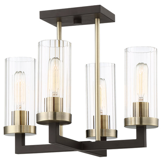 Ainsley Court 4 Light Semi Flush in Aged Kinston Bronze with Brass Highlights with Clear Glass - Minka-Lavery