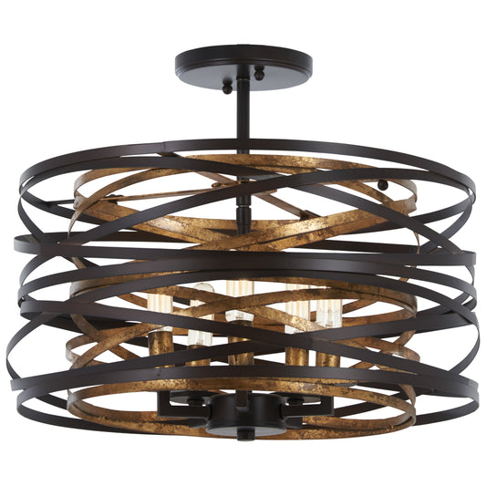 Vortic Flow 5 Light Pendant in Dark Bronze with Mosaic Gold Interior (Convertible to Semi Flush) - Minka-Lavery