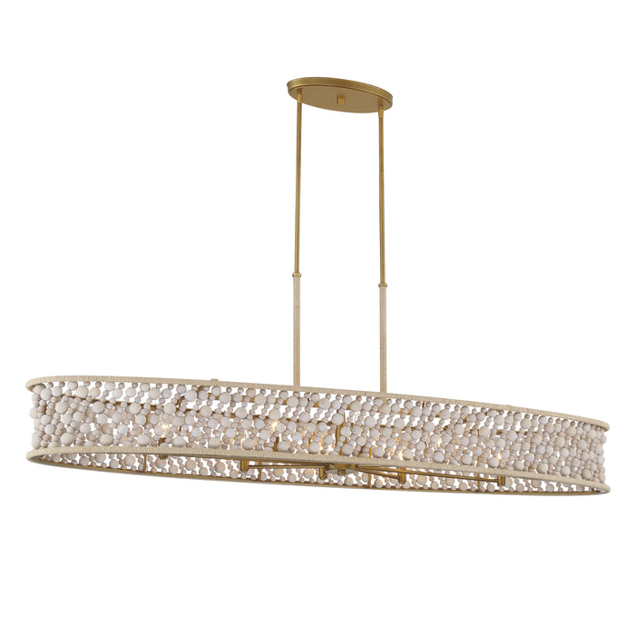 Horsmore 8-Light Island - Painted Legacy Brass with Bleached Wooden Beads - Minka-Lavery