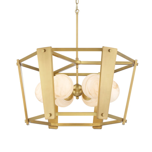Shimmer 6-Light Pendant - Legacy Brass with Etched Opal Amber Swirl Glass - Minka-Lavery