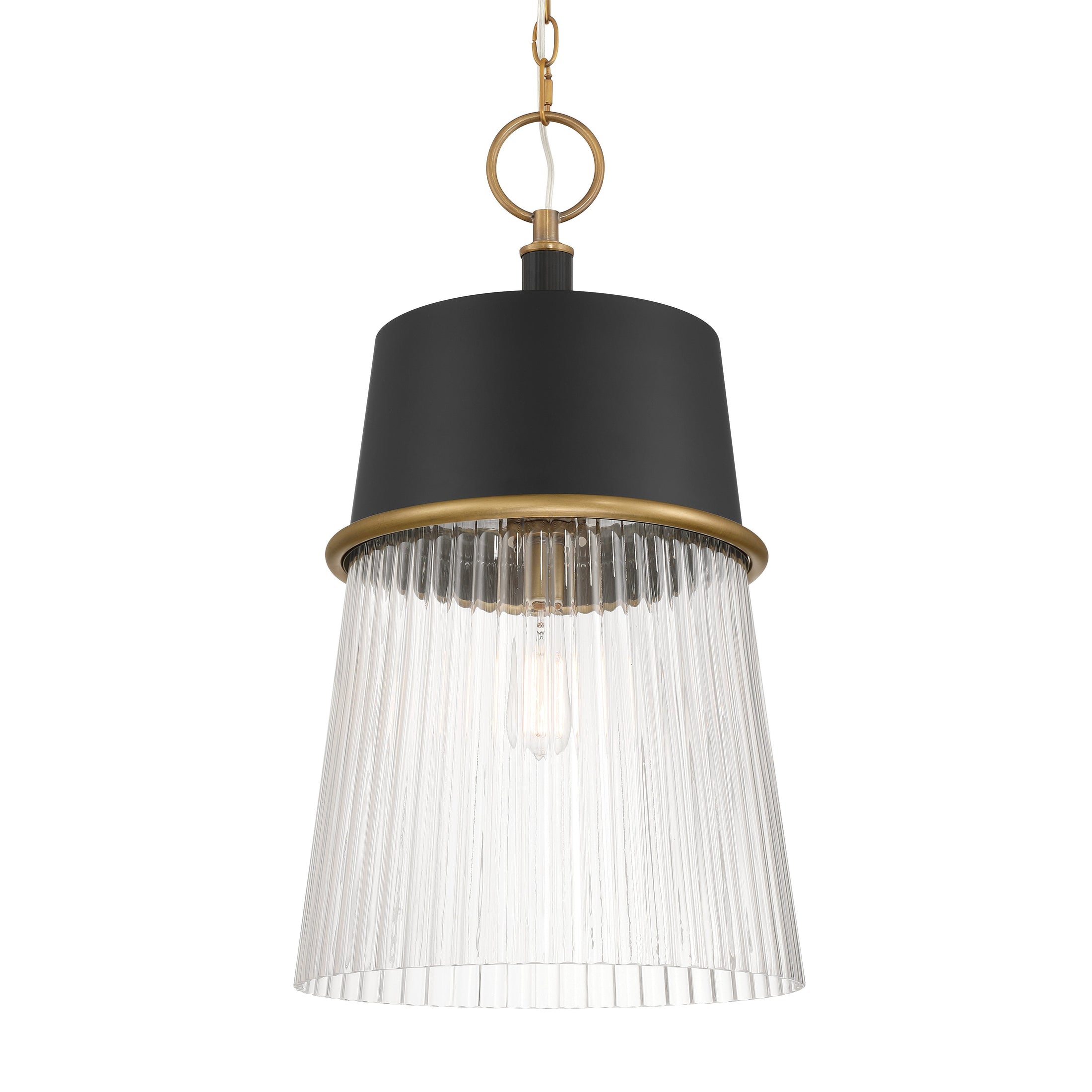 Stamford 1-Light Pendant - Dark Matte Black and Legacy Brass with Clear Ribbed Glass - Minka-Lavery