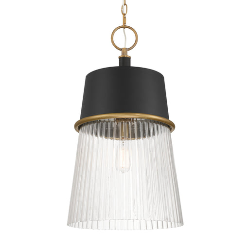 Stamford 1-Light Pendant - Dark Matte Black and Legacy Brass with Clear Ribbed Glass - Minka-Lavery
