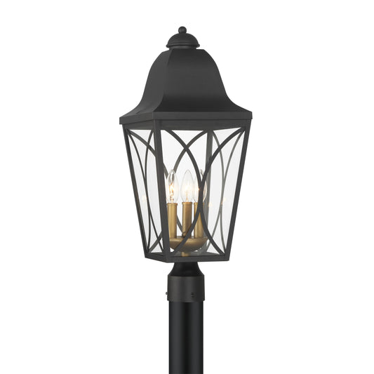 Cardigan 3 Light Outdoor Post Mount in Sand Coal Black & Olden Brass Finish with Clear Glass - Minka-Lavery