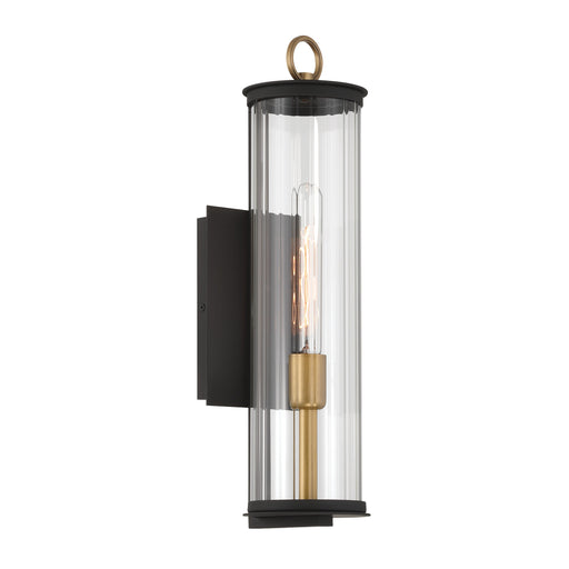 Cara 1-Light Outdoor Wall Sconce - Dark Matte Black and Painted Legacy Brass with Clear Ribbed Glass - Minka-Lavery