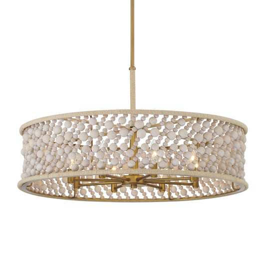 Horsmore 8-Light Pendant - Painted Legacy Brass with Bleached Wooden Beads - Minka-Lavery