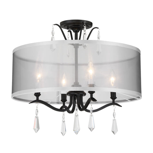 Laurel Estate 4 Light Semi Flush in Coal Finish with Translucent Silver Linen Shade - Minka-Lavery
