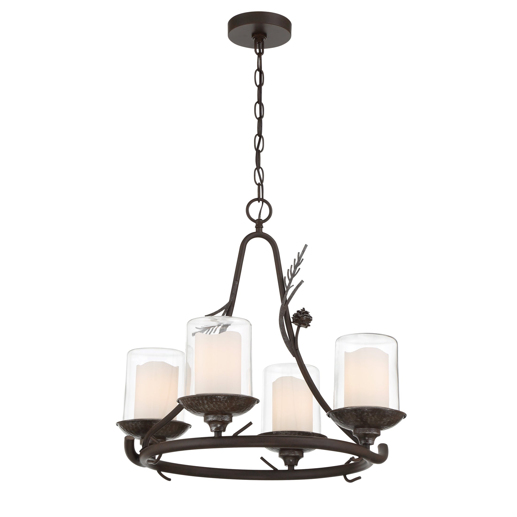Ponderosa Ridge 4 Light Outdoor Chandelier in Weathered Spruce and Silver Highlights with Clear Glass - Minka-Lavery